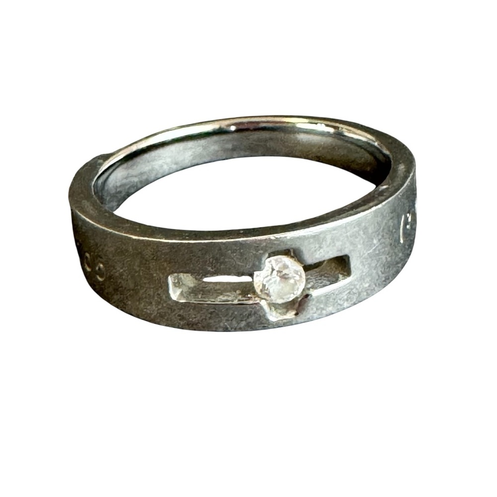 Silver‎ Cross Band Ring Gods Love Never Fails CZ Religious Christian Size 6